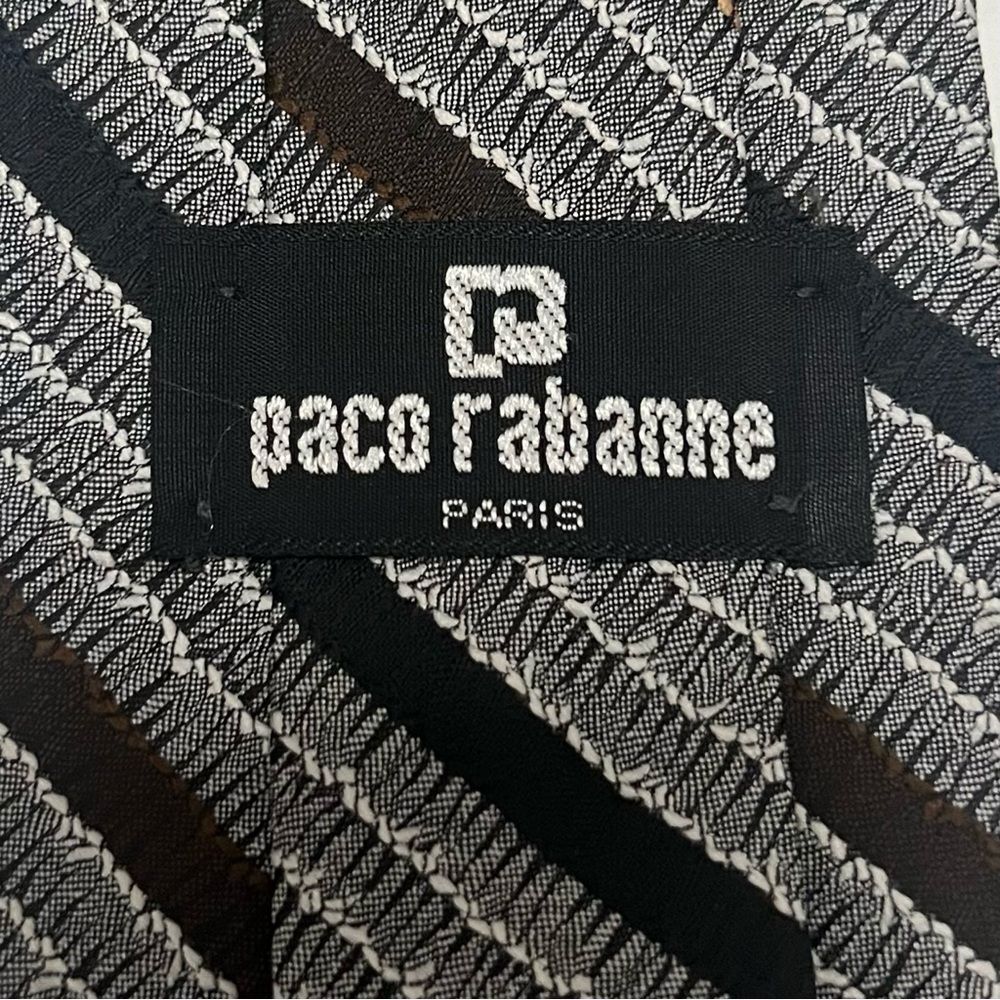 Paco Rabanne Paris Men’s Designer Tie Gray Black Striped Vintage Retro‎ Necktie - Picture 3 of 5